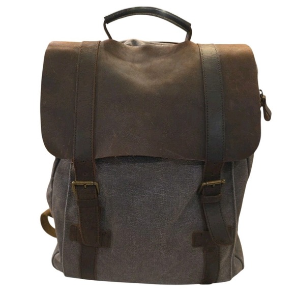 Canvas Backpack Leather Accent Travel Hiking Daypack School Book Bag - Picture 1 of 9
